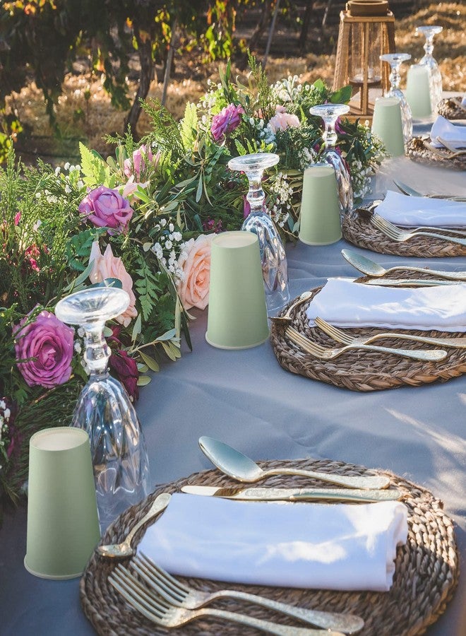 Funtery 100 Count Paper Cups Disposable Bridal Shower Cups for Wedding Holiday Picnic Party Coffee Beverage Tea(9 Oz,sage Green) - Image 4